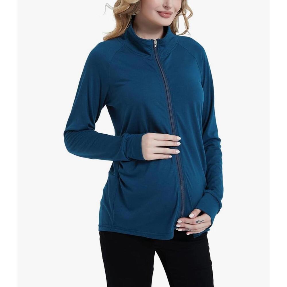 Maternity Long Sleeve Full Zip Lightweight Athletic Jacket (Small), Teal
